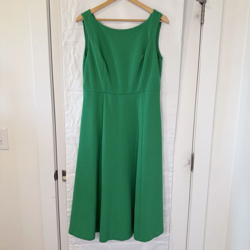 Boden Ottoman Dress Women Size 12 Green Ponte Fit Flare Midi Ribbed Swing